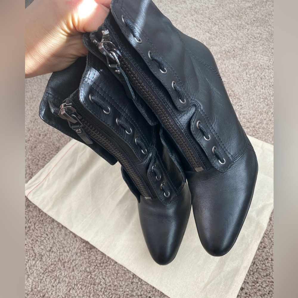 Zara SRPLS Real Leather High Wedge Black Ankle Boots Booties Zip Size 8 / 39 - Picture 6 of 16